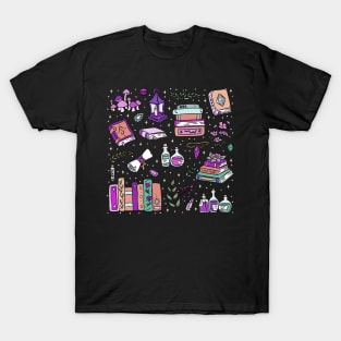 Cute fantasy books and fantasy items illustration T-Shirt